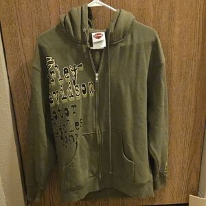 Harley-Davidson Olive Green Zip-Up Hoodie with Logo Print
